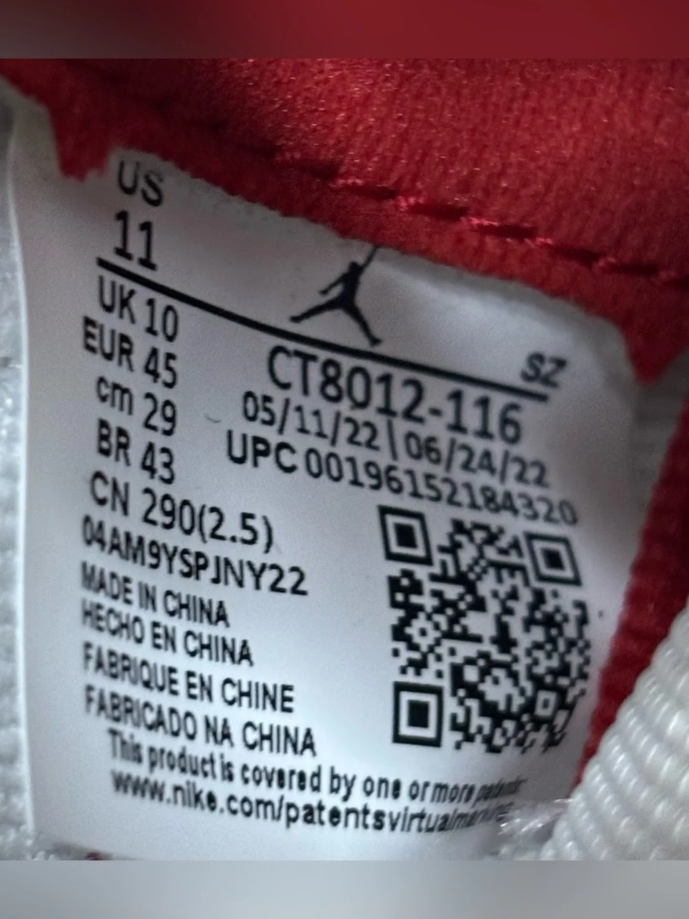 Jordan 11 Retro Cherry 2022 Size 11